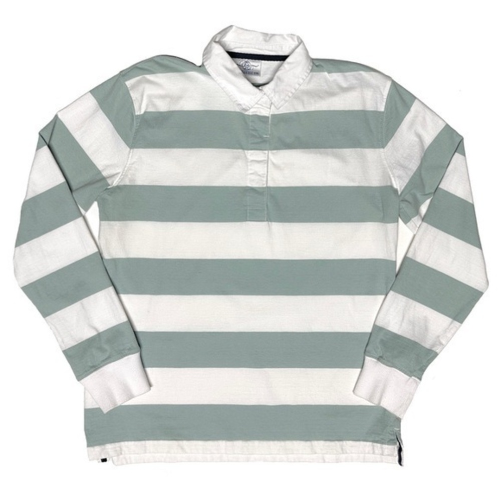 Front Row Polo Shirt XXL Green Off-White Rugby Cotton Long Slve Preppy Nautical